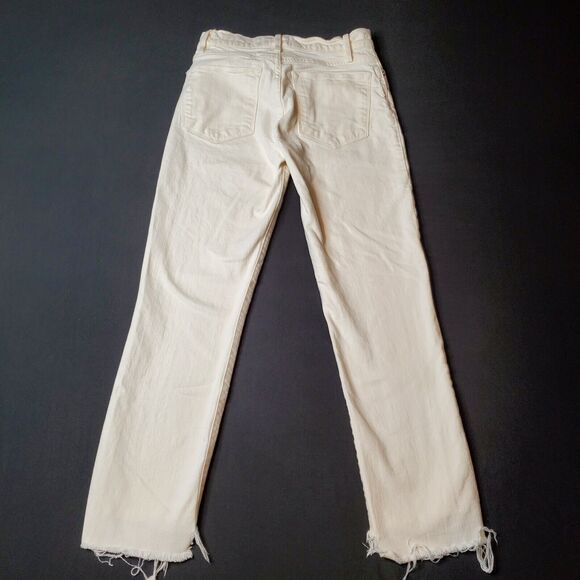 Frame Women Size 24 Le High Straight Jean Raw Stagger Hem Distressed White - Picture 3 of 9